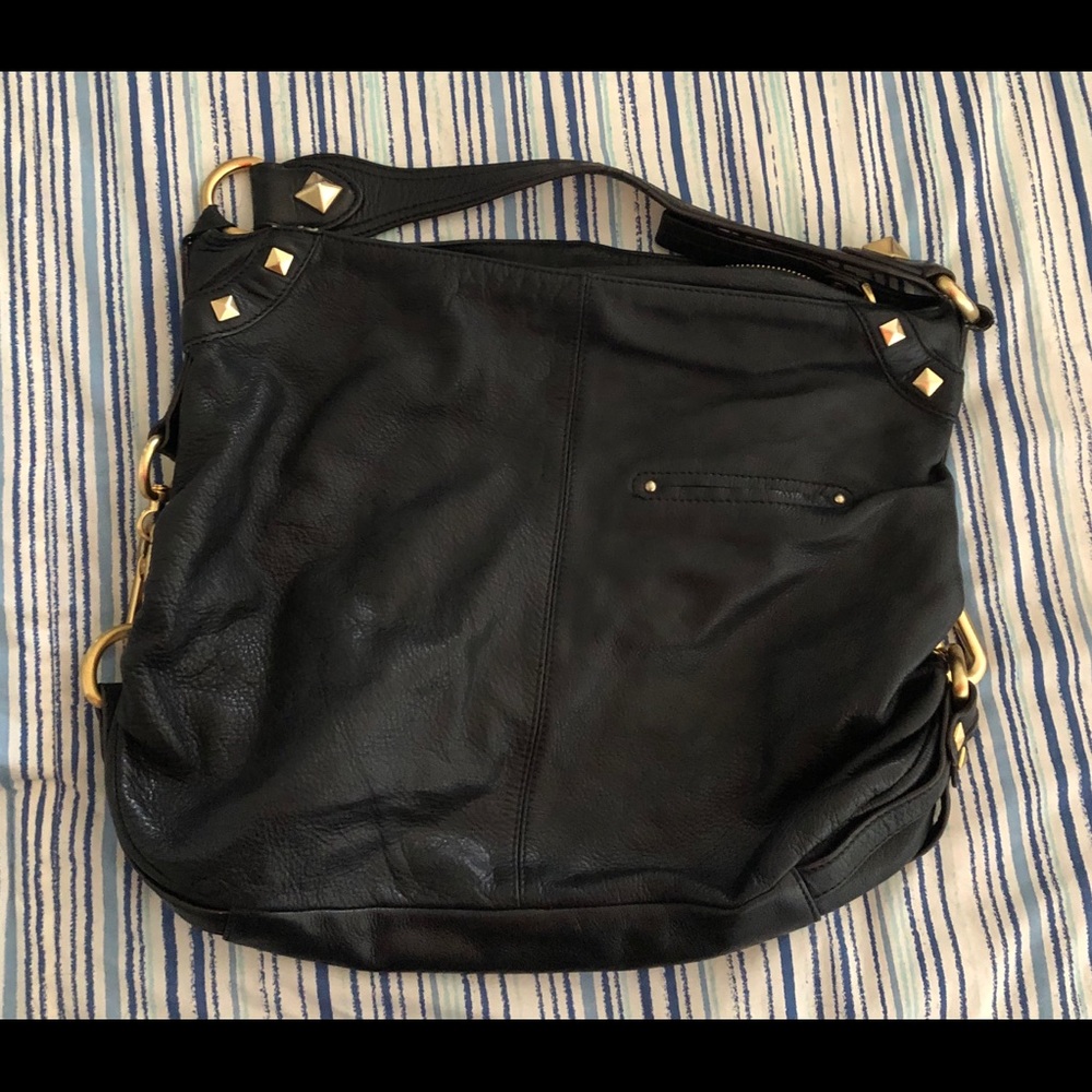 A genuine leather black satchel